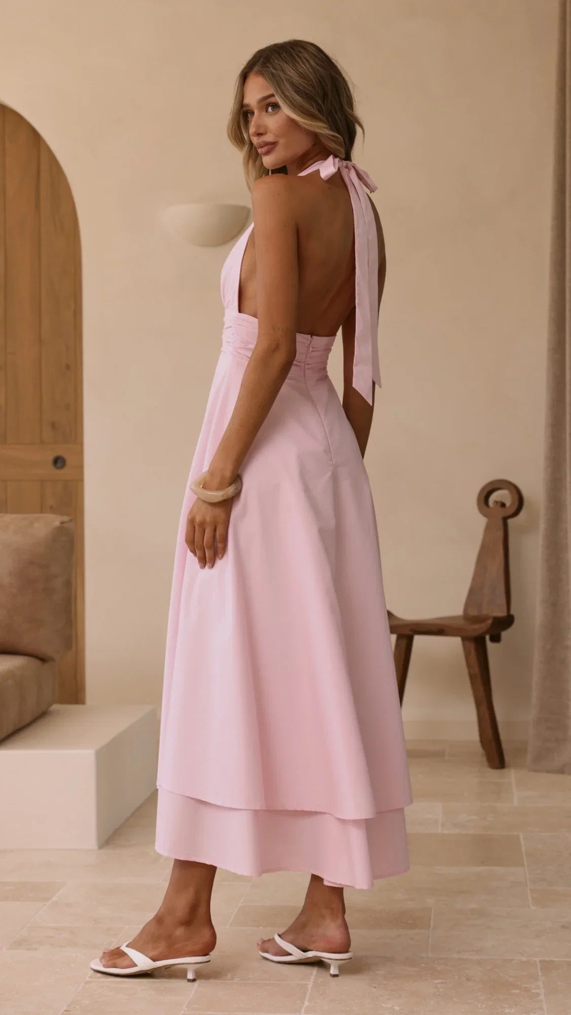 Kathy Halter Neck Maxi Dress Light Pink