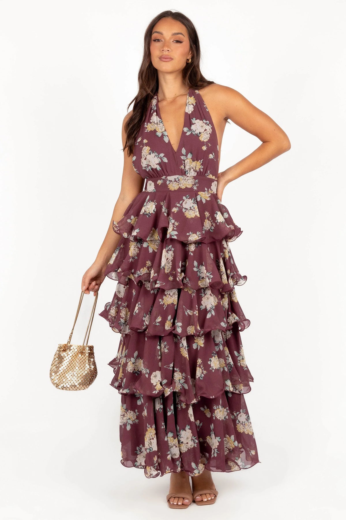 Kendall Maxi Halterneck Dress Dark Wine