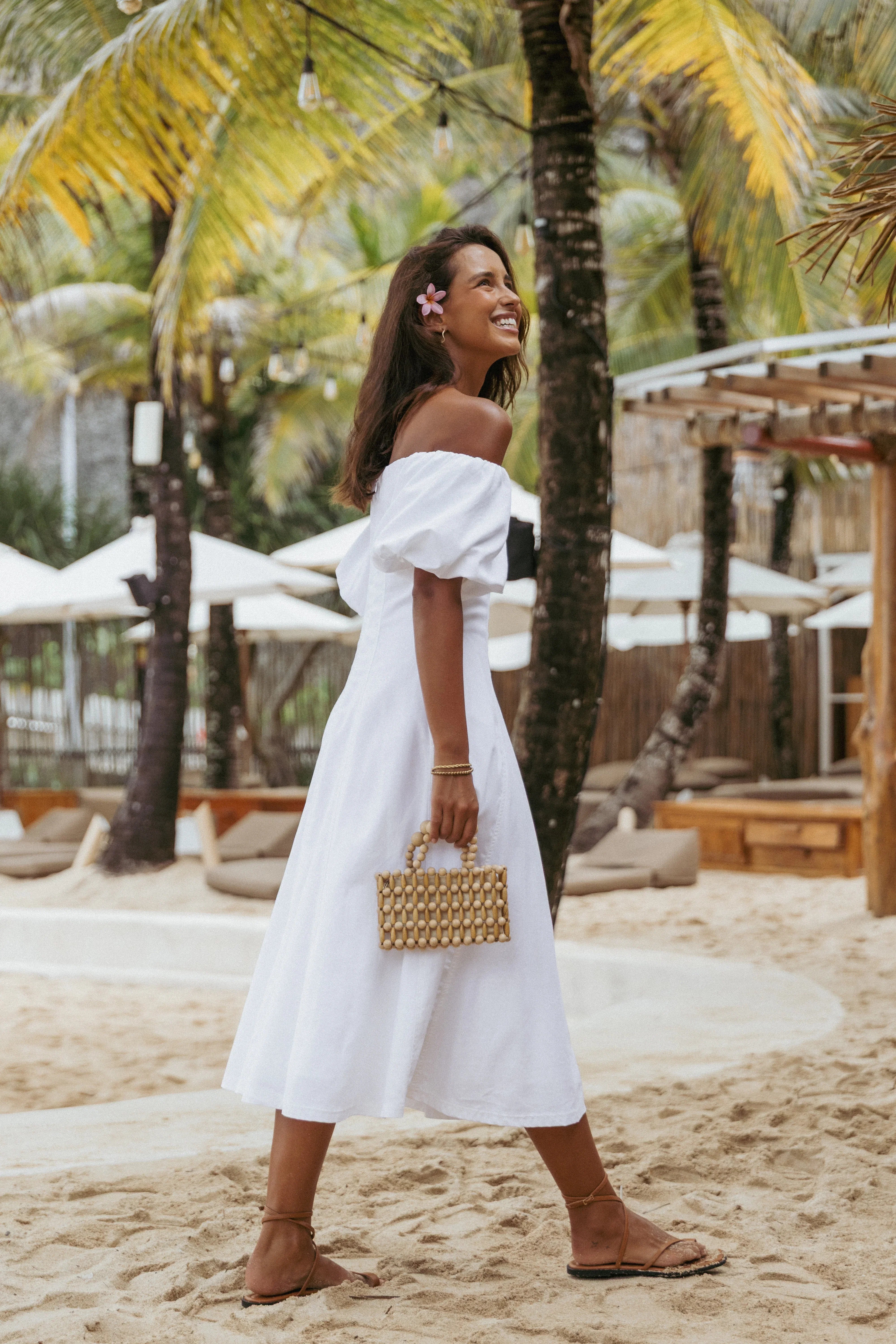 Jensen Off Shoulder Midi Dress Ivory