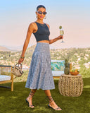 Coastal Picnic Cotton Gingham Print Midi Skirt