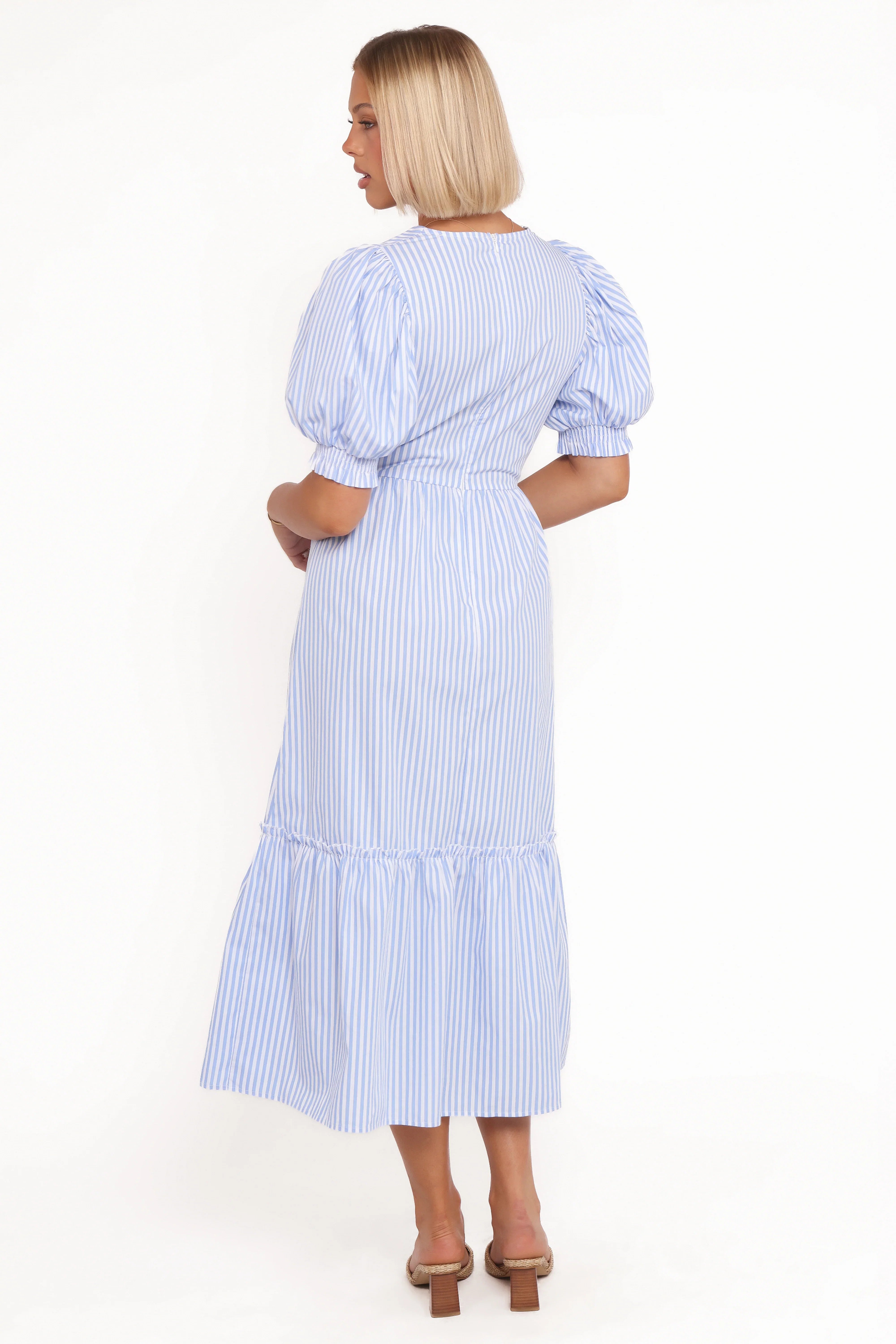 Steele Puff Sleeve Midi Dress Blue Stripe