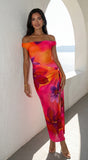Solmira Mesh Off Shoulder Maxi Dress Pink Multi