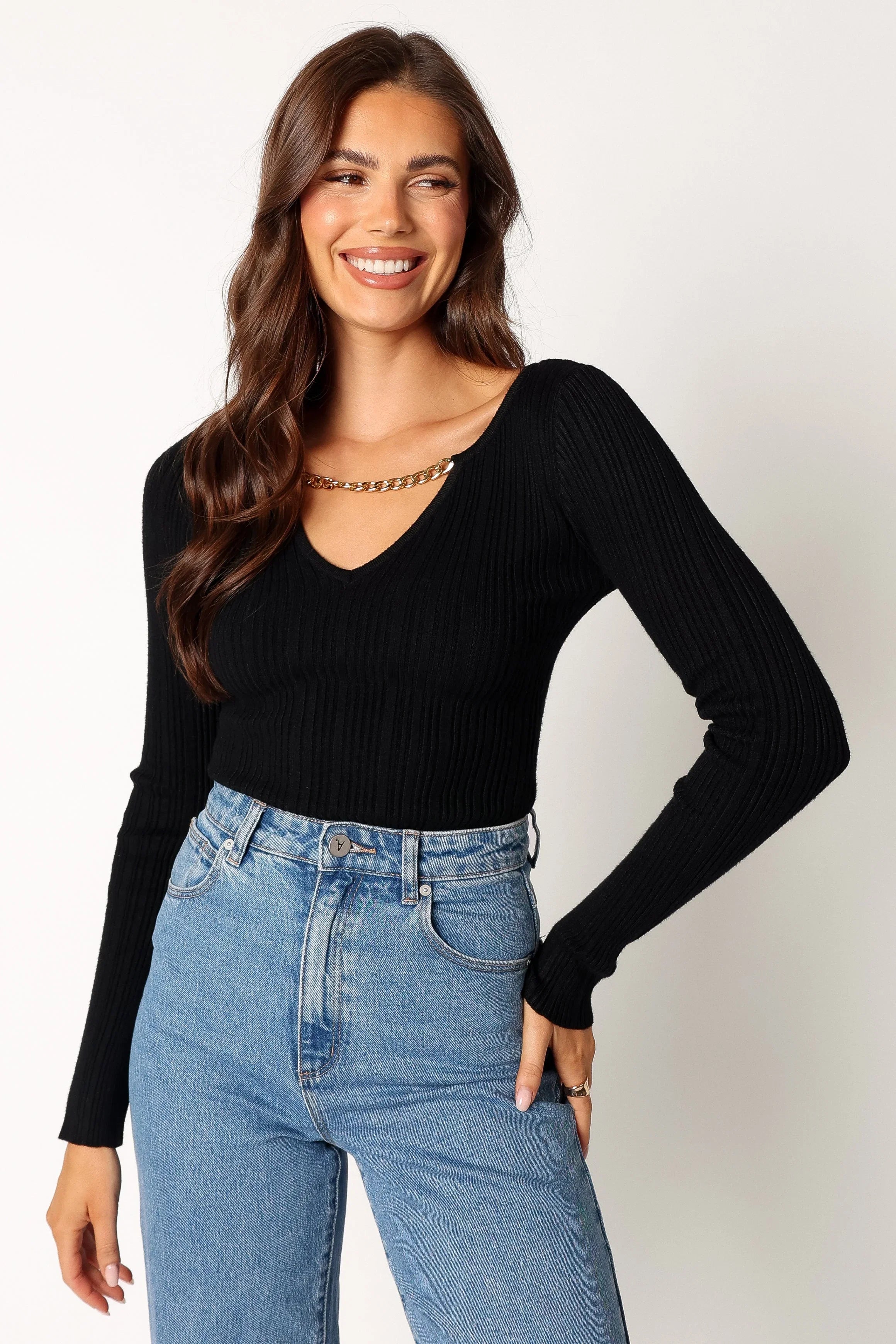 Ace Long Sleeve Knit Bodysuit Black