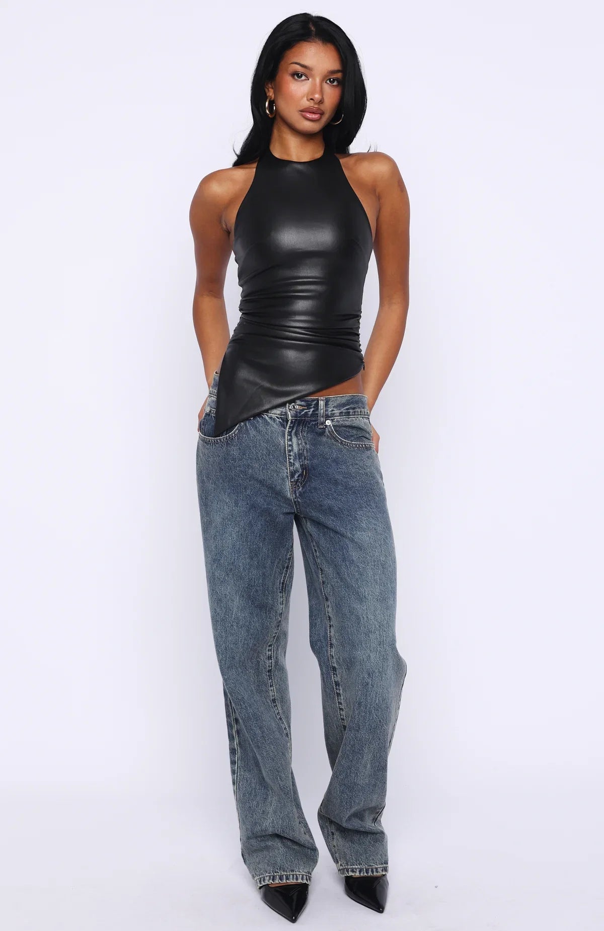 Sparks In Soho PU Halter Top Black