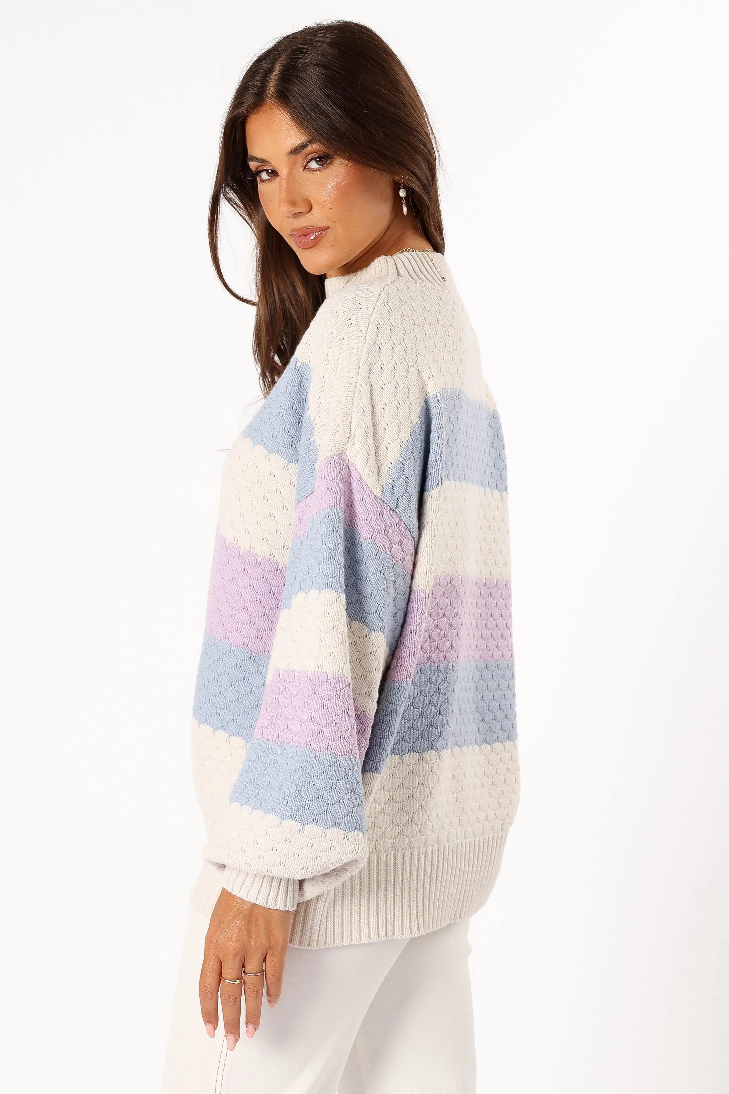 Dani Multi Stripe Knit Sweater White Light Blue