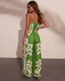 Travel Muse Tropical Print Waist Tie Jumpsuit