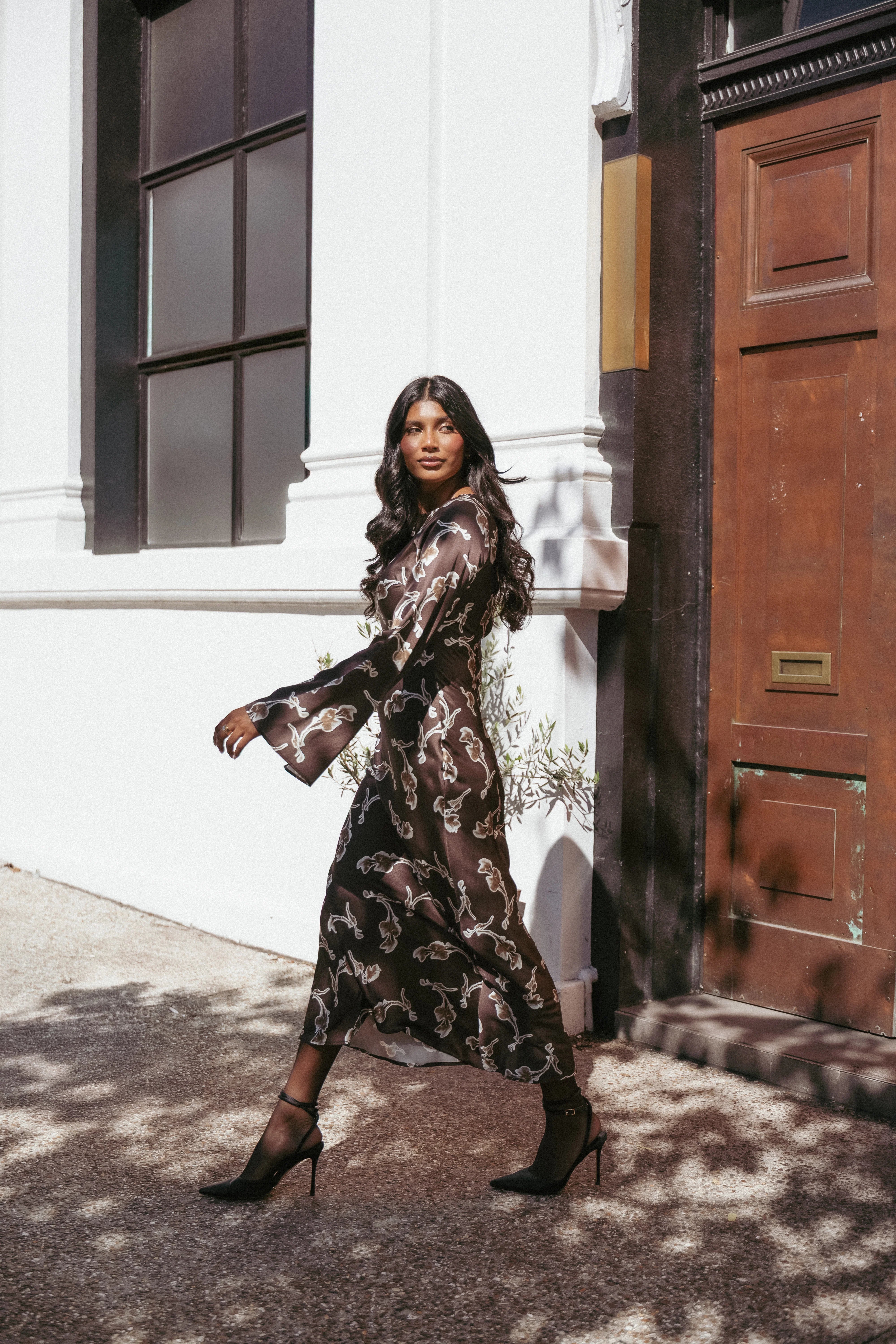 Maia Long Sleeve Maxi Dress Chocolate Orchid