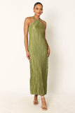 Melody Plisse Halter Maxi Dress Olive