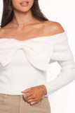Helene Bow Off Shoulder Knit Sweater Ivory