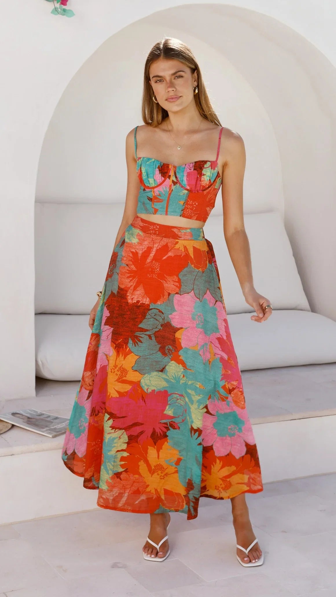 Rixie Maxi Skirt Orange Floral