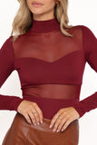 Kingsley Mesh Long Sleeve Bodysuit Merlot