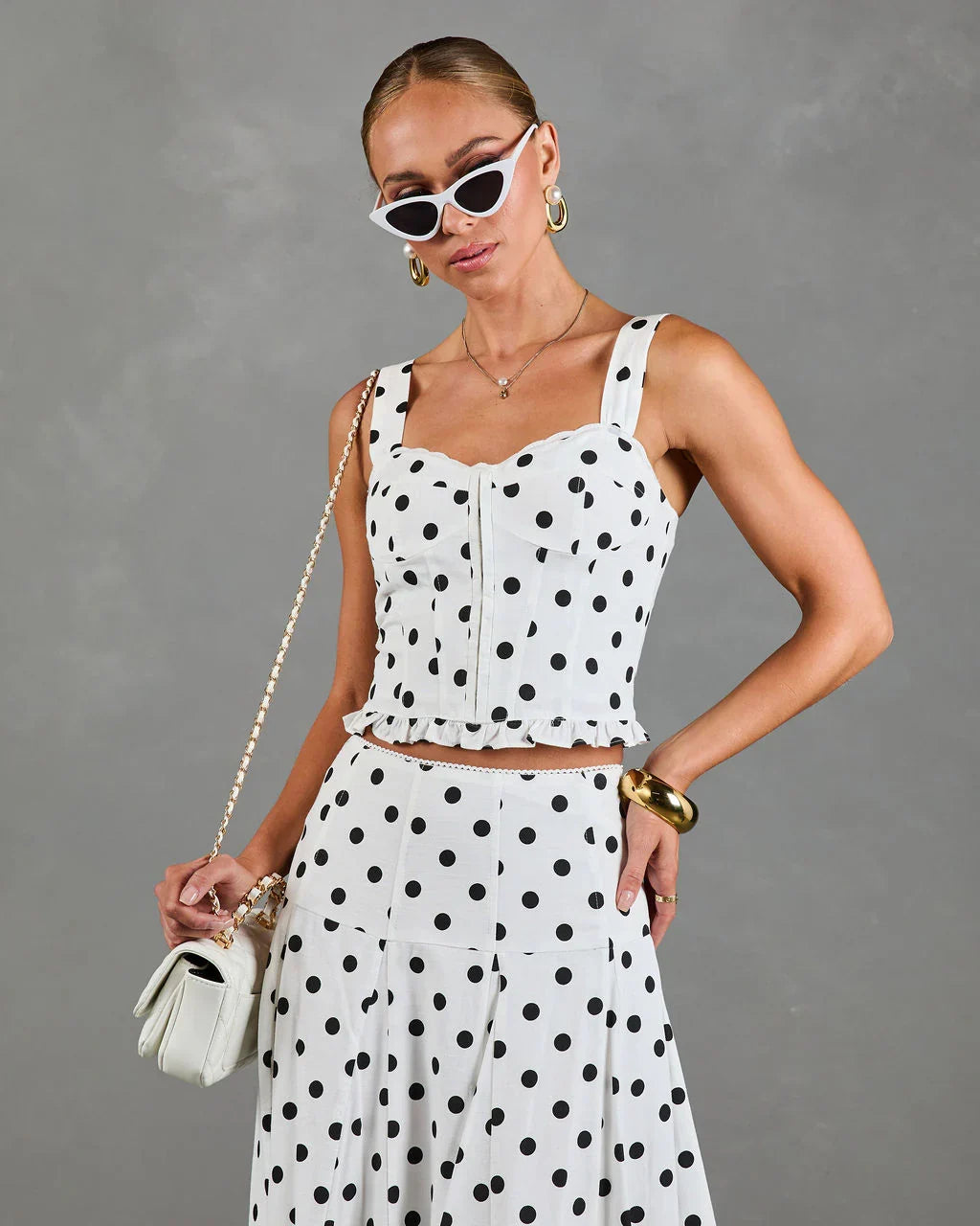 Spotted Dream Polka Dot Corset Linen Blend Top