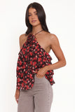 Zorina Halter Neck Chiffon Top Brown Floral