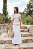 Madison Linen Column Skirt White