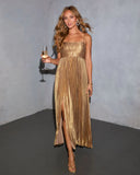 Zurie Pleated Satin Maxi Dress