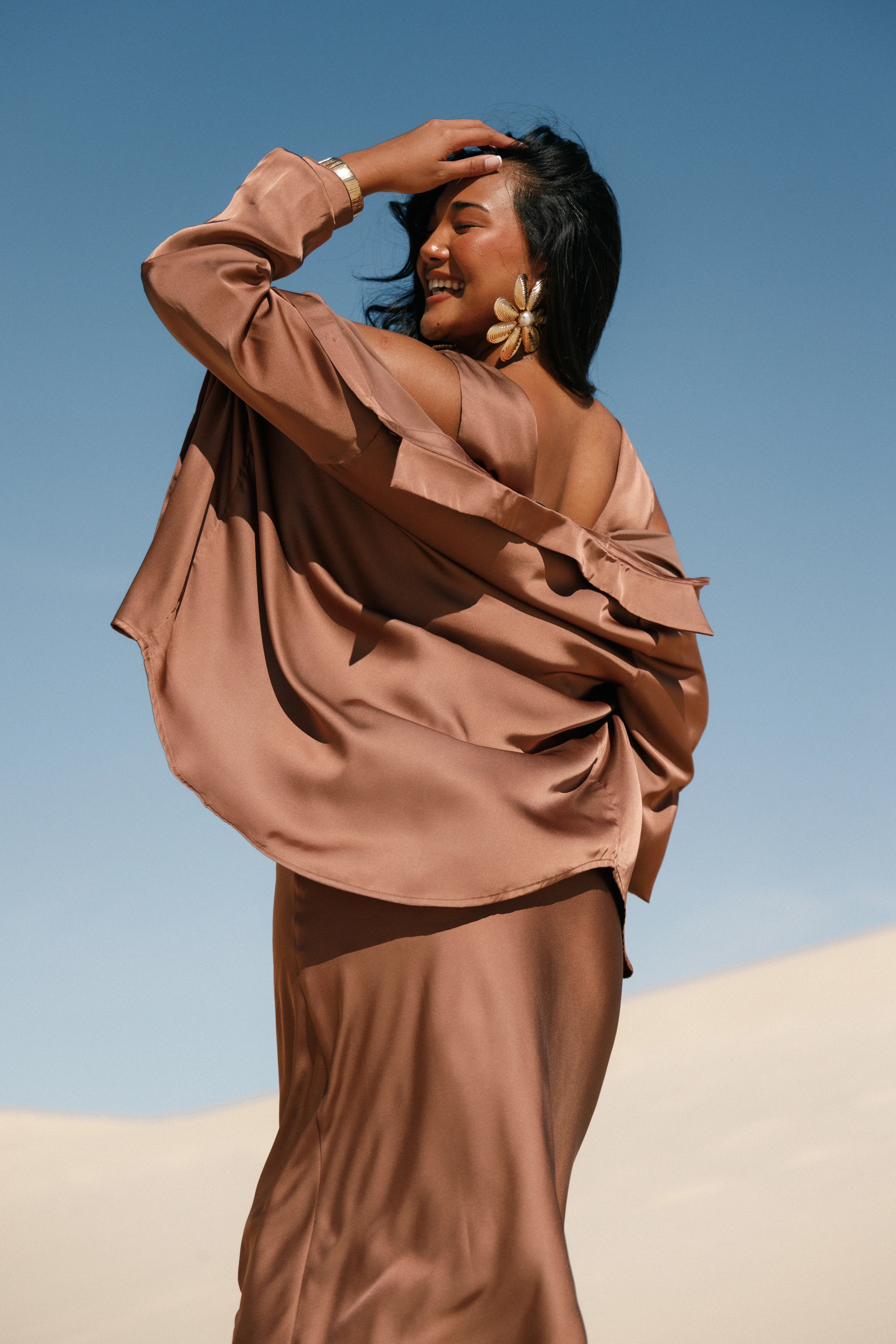 Narissa Satin Shirt Banksia Brown