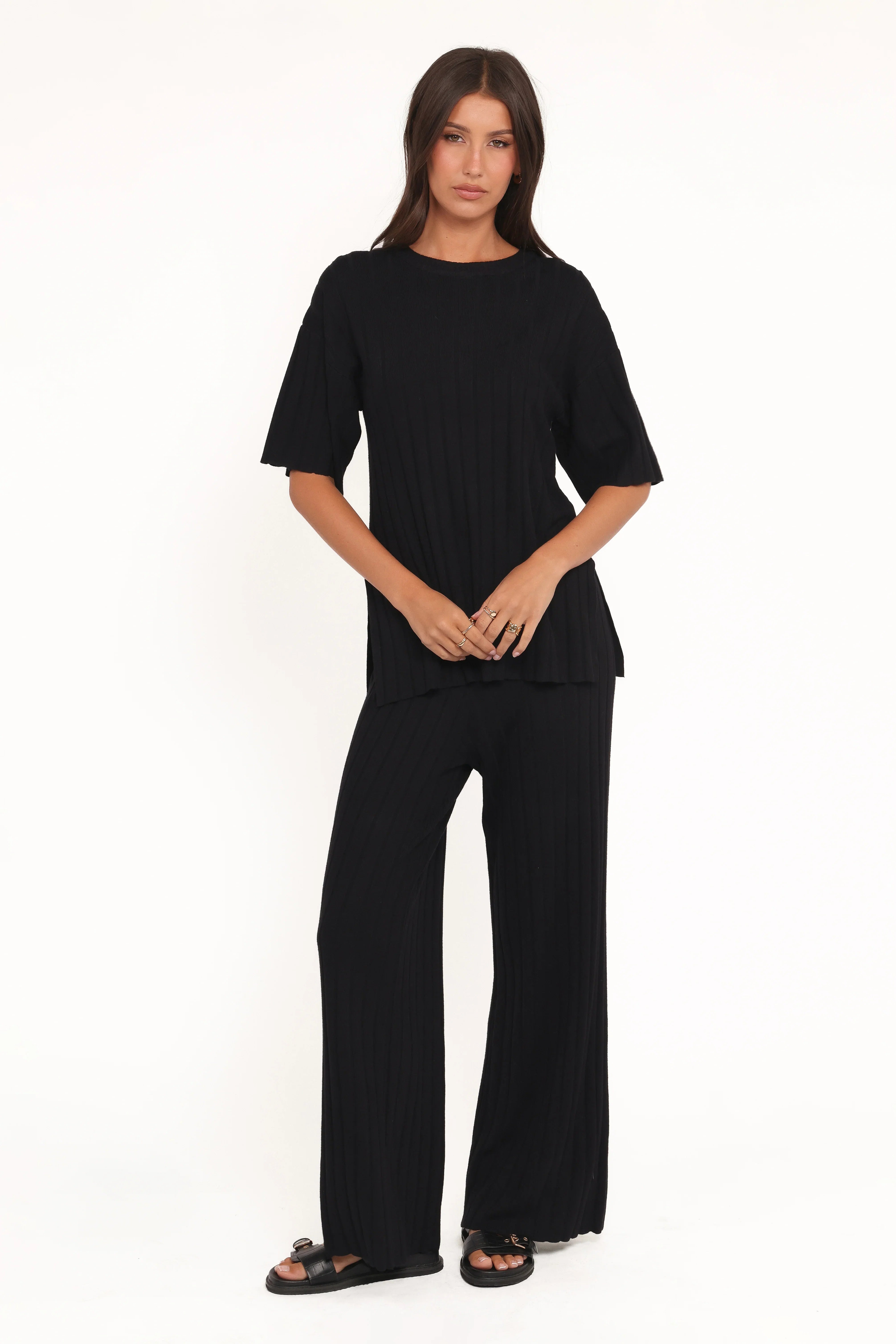 Alix Ribbed Knit Set Black