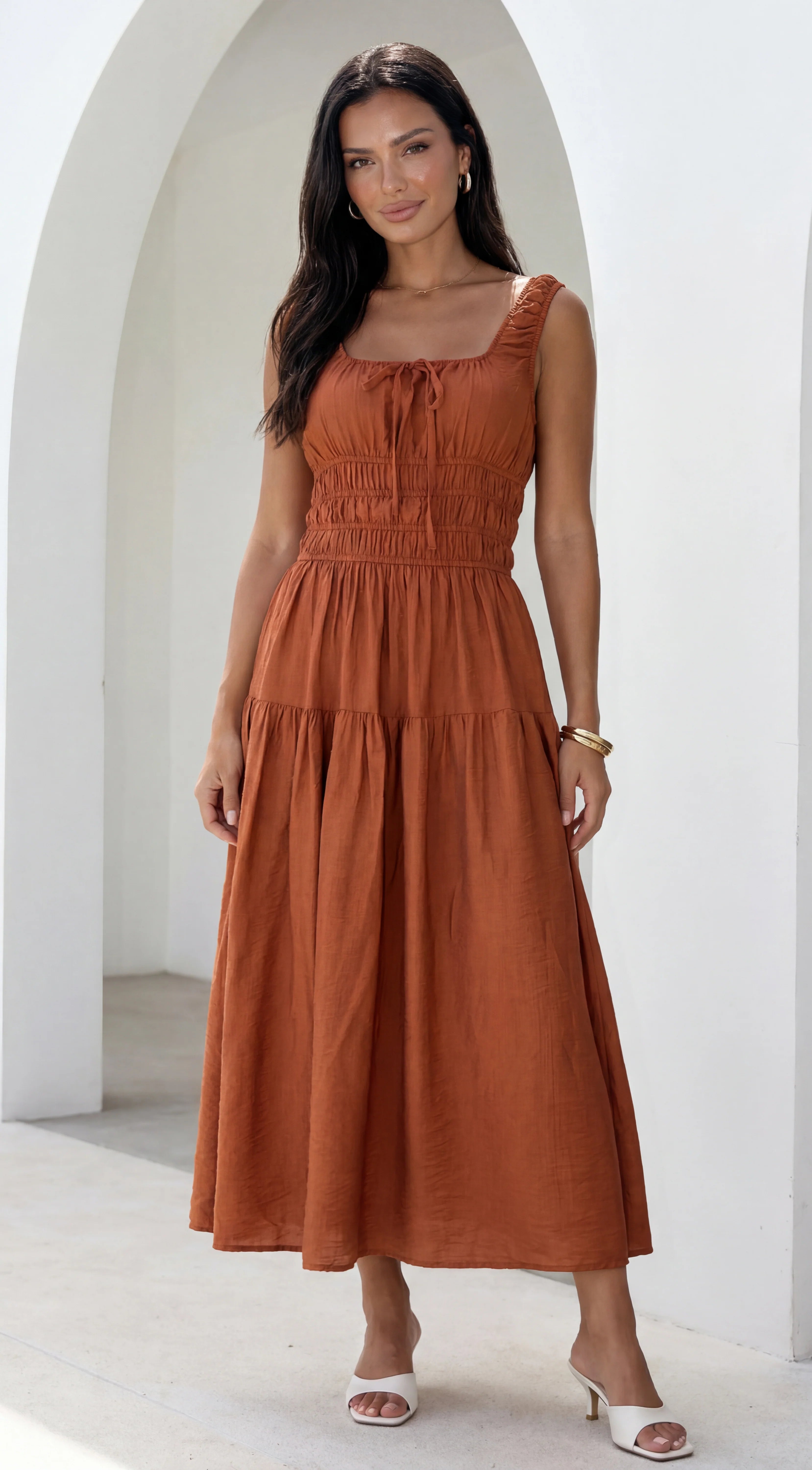 Celesta Midi Dress Rust Brown
