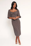 Oona Midi Dress Brown Blue Floral