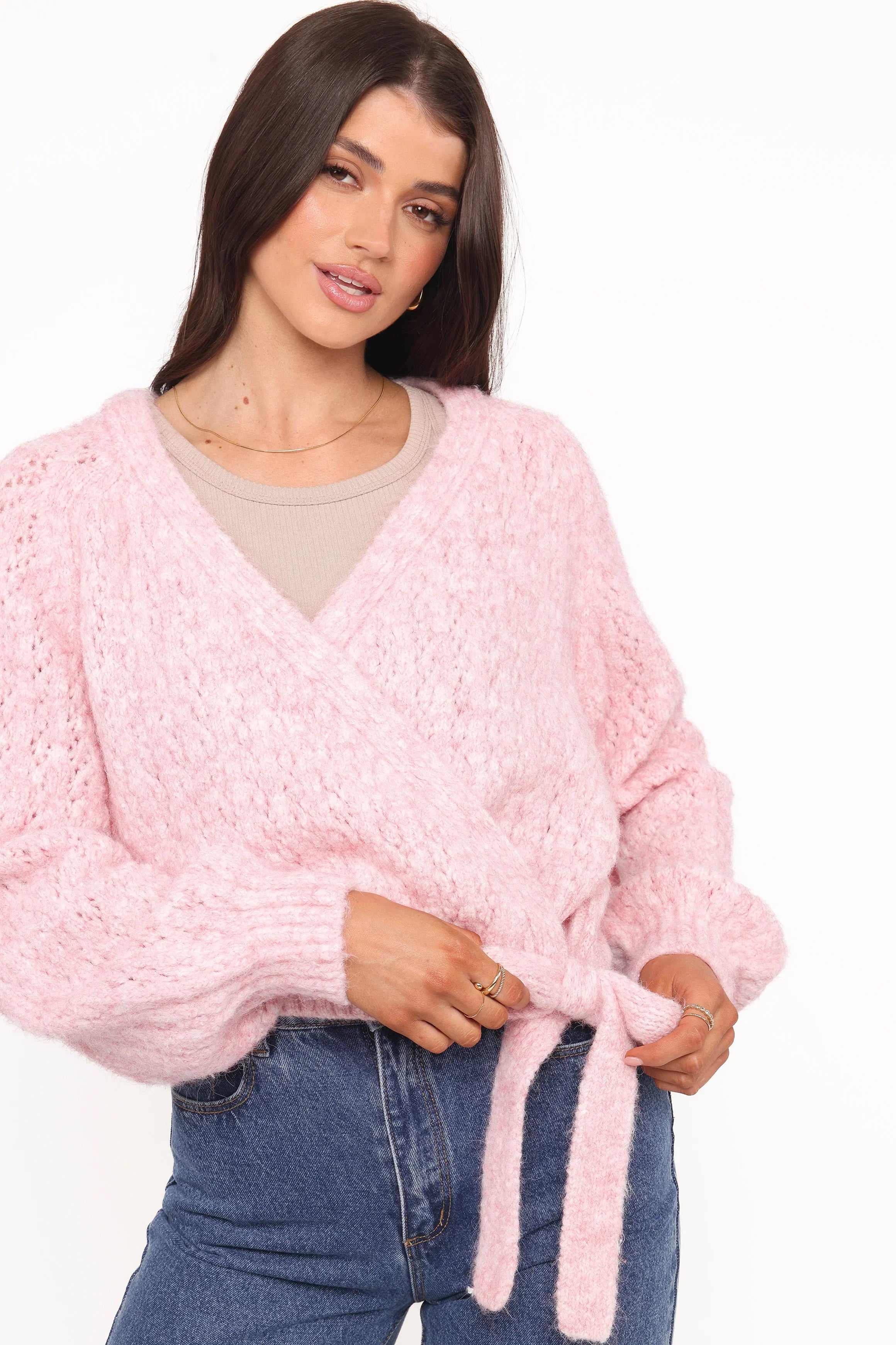 Etta Ballet Wrap Knit Sweater Pink