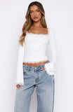 Queen Of Hearts Long Sleeve Lace Trimmed Top White