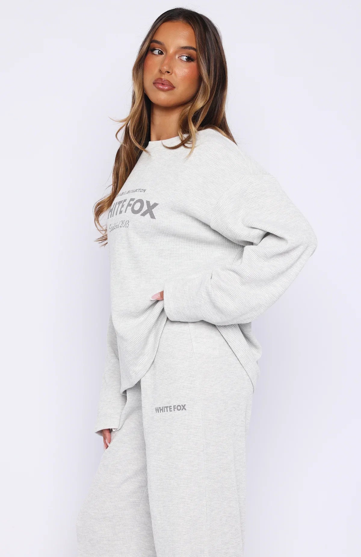 Leave Me Out Of It Waffle Oversized Long Sleeve Tee Grey Marle