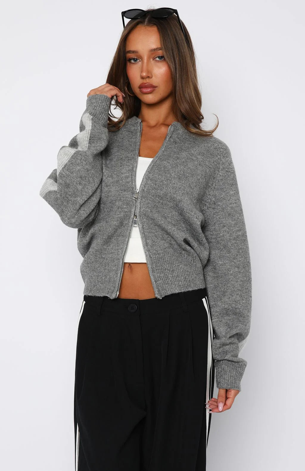 Stripe Me Down Knit Jacket Charcoal Grey