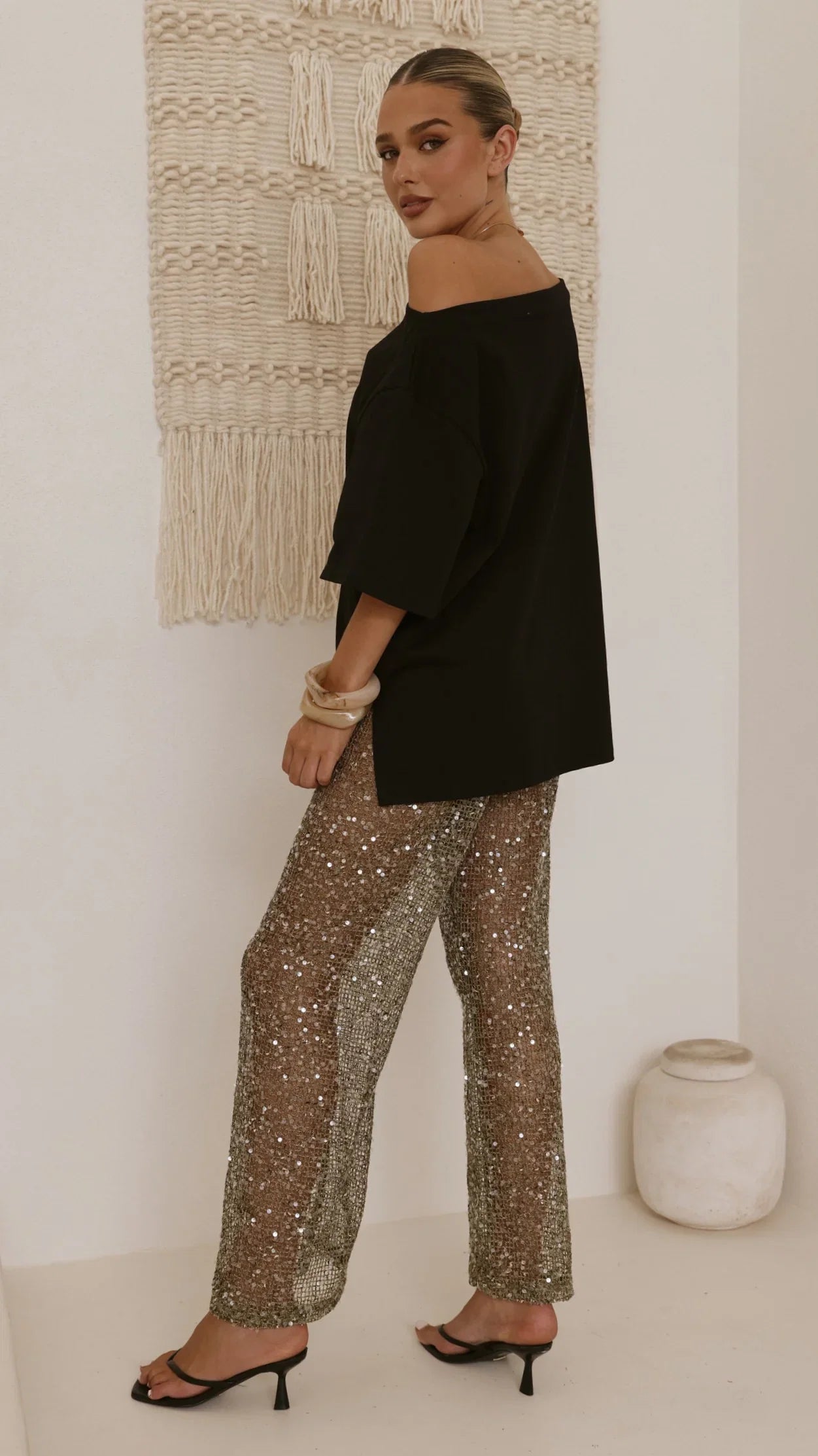 Zinnia Sequins Pant Khaki