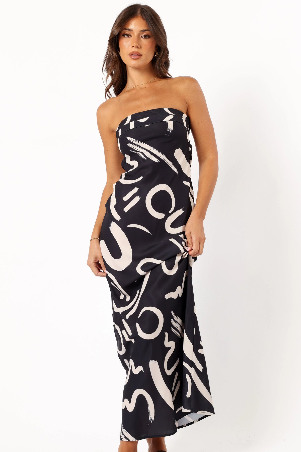 Remmie Strapless Maxi Dress Black White