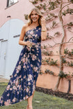 Kleo One Shoulder Maxi Dress Navy Floral