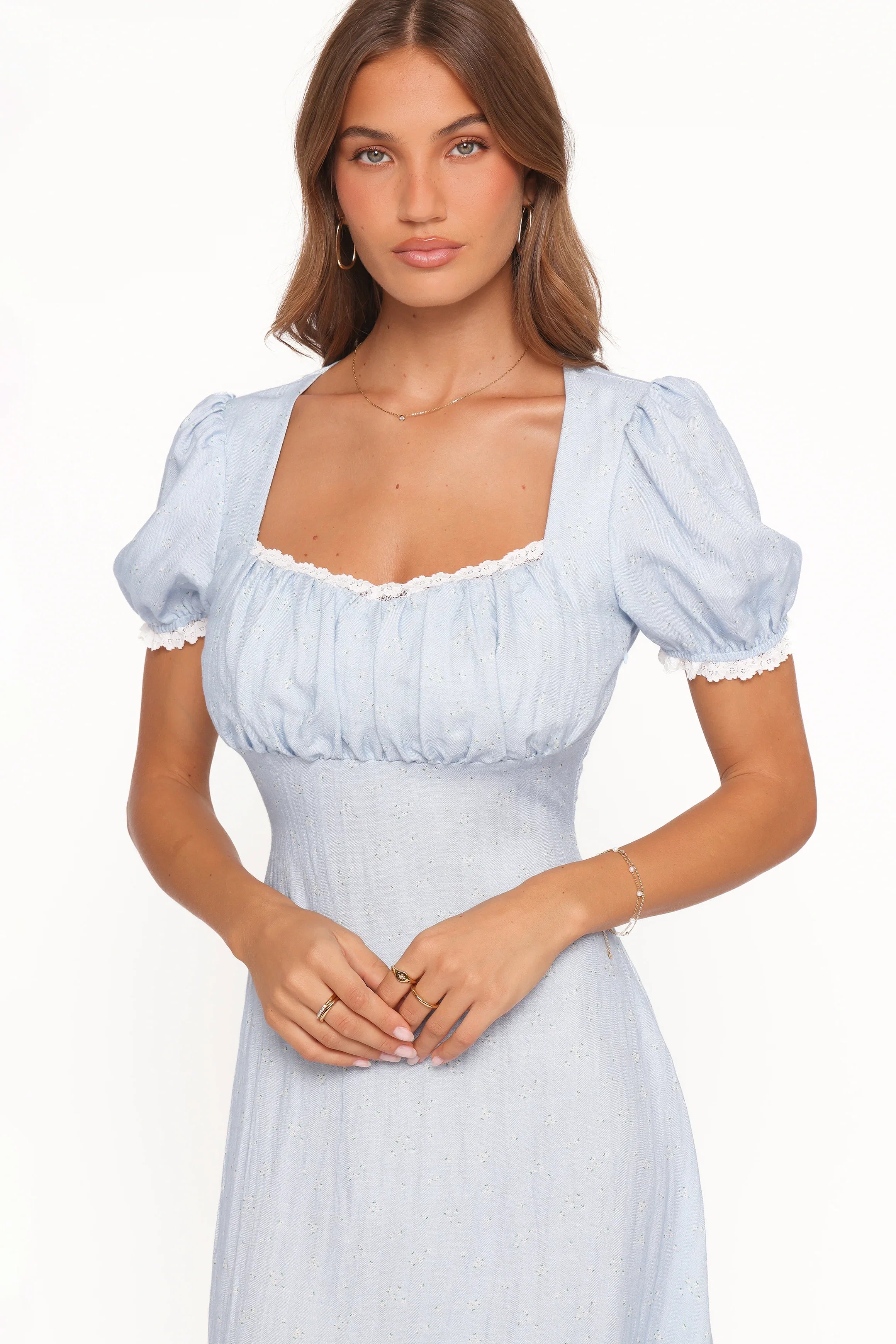 Francine Lace Midi Dress Blue Ditsy Floral