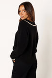 Dominique Contrast Vneck Knit Sweater Black Cream