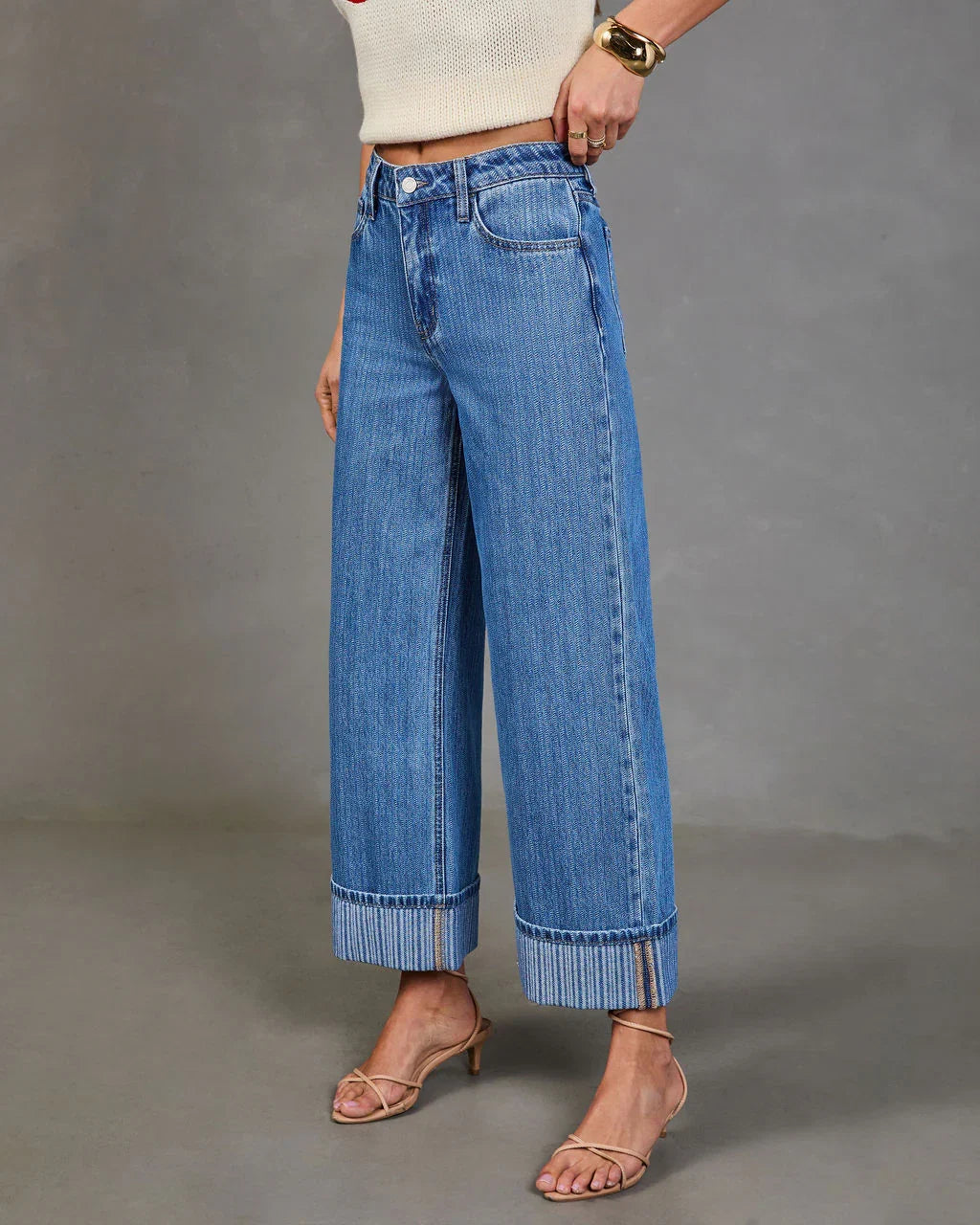 Ladena Rigid High Rise Wide Leg Cuffed Jeans