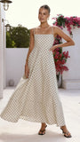 Nicole Spaghetti Strap Maxi Dress Beige Black Polka Dot