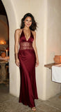 Ravena Lace Satin Detail Halter Maxi Dress Red