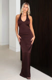Night Time Madness Halter Maxi Dress Chocolate