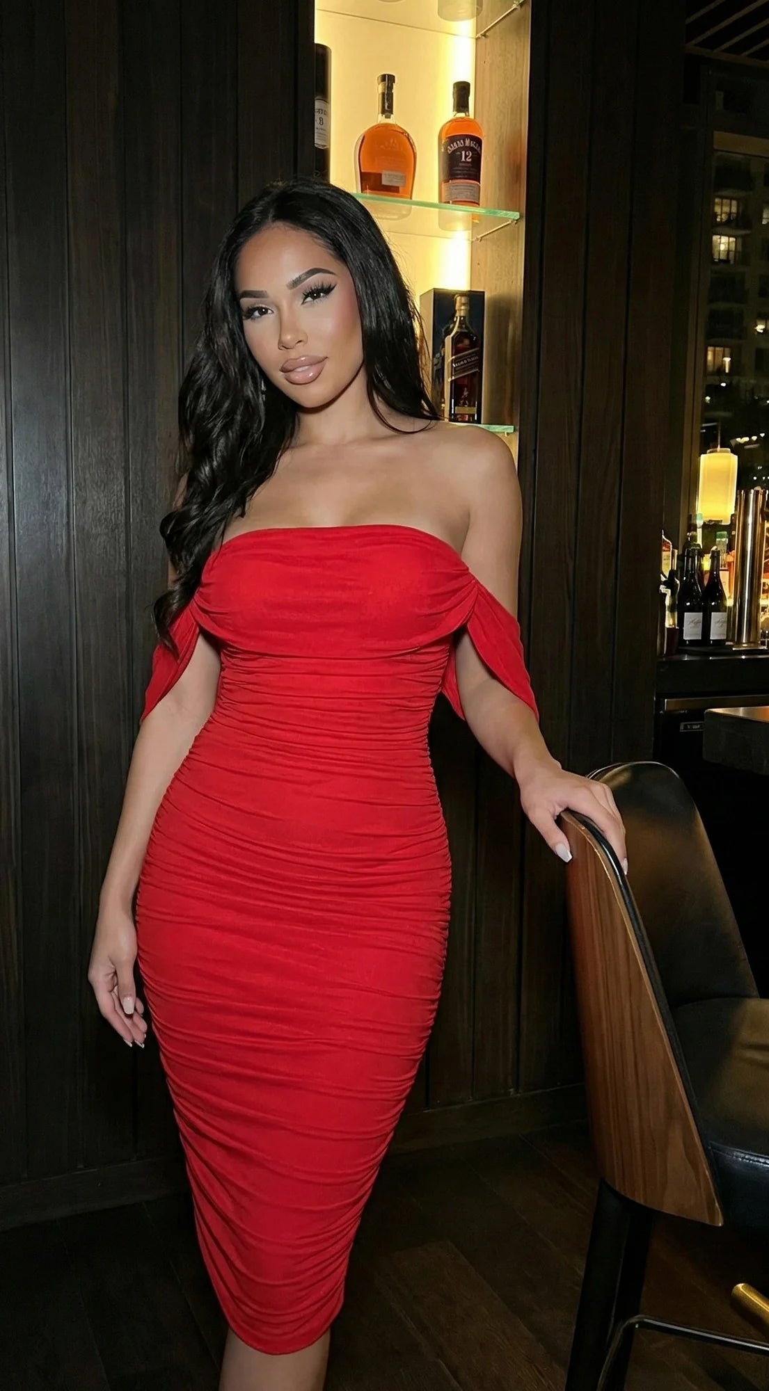 Kat Mesh Off Shoulder Dress Red