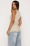 Pinch Me Tie Top Butter Black Polka Dot