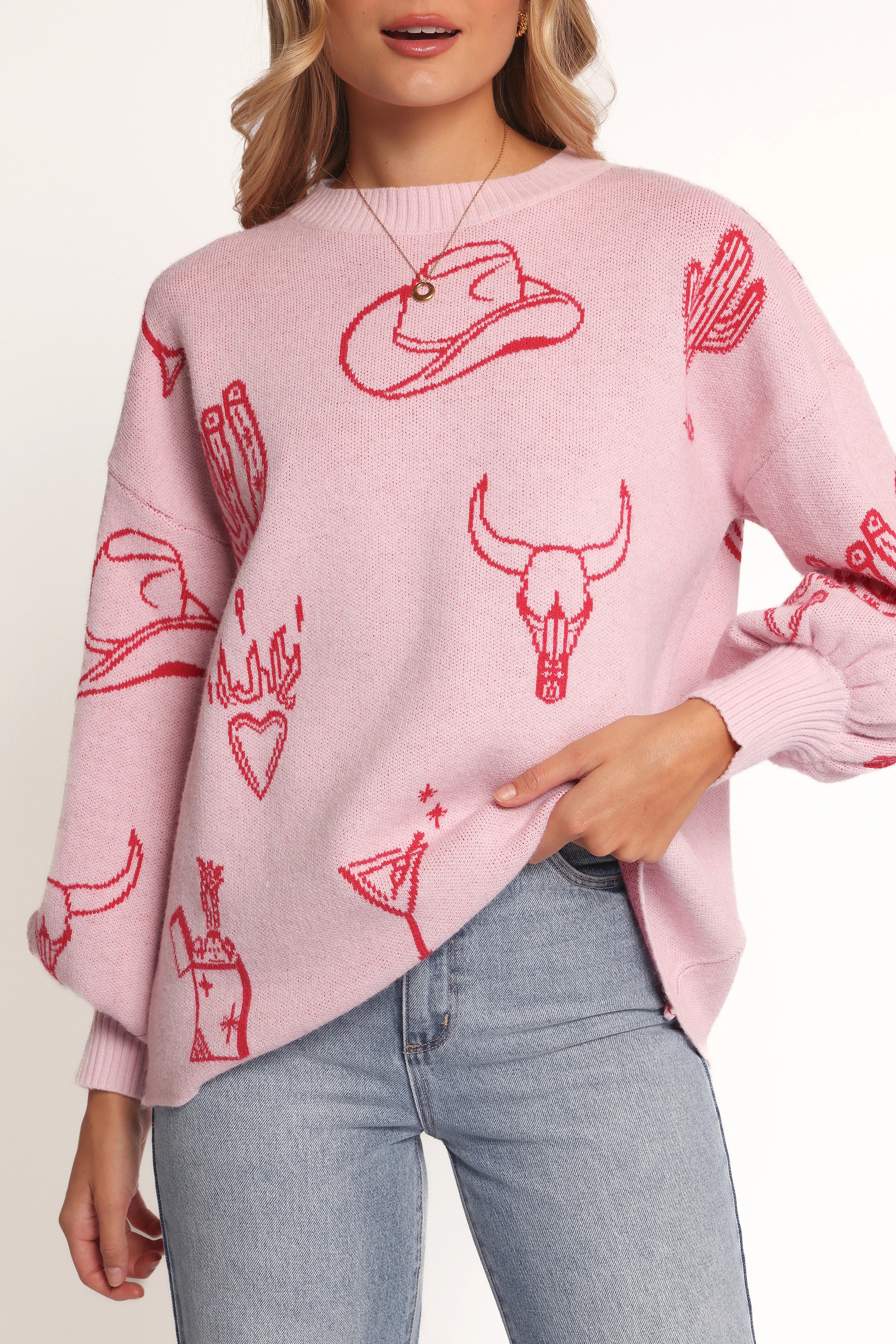 Jax Western Knit Sweater Pink