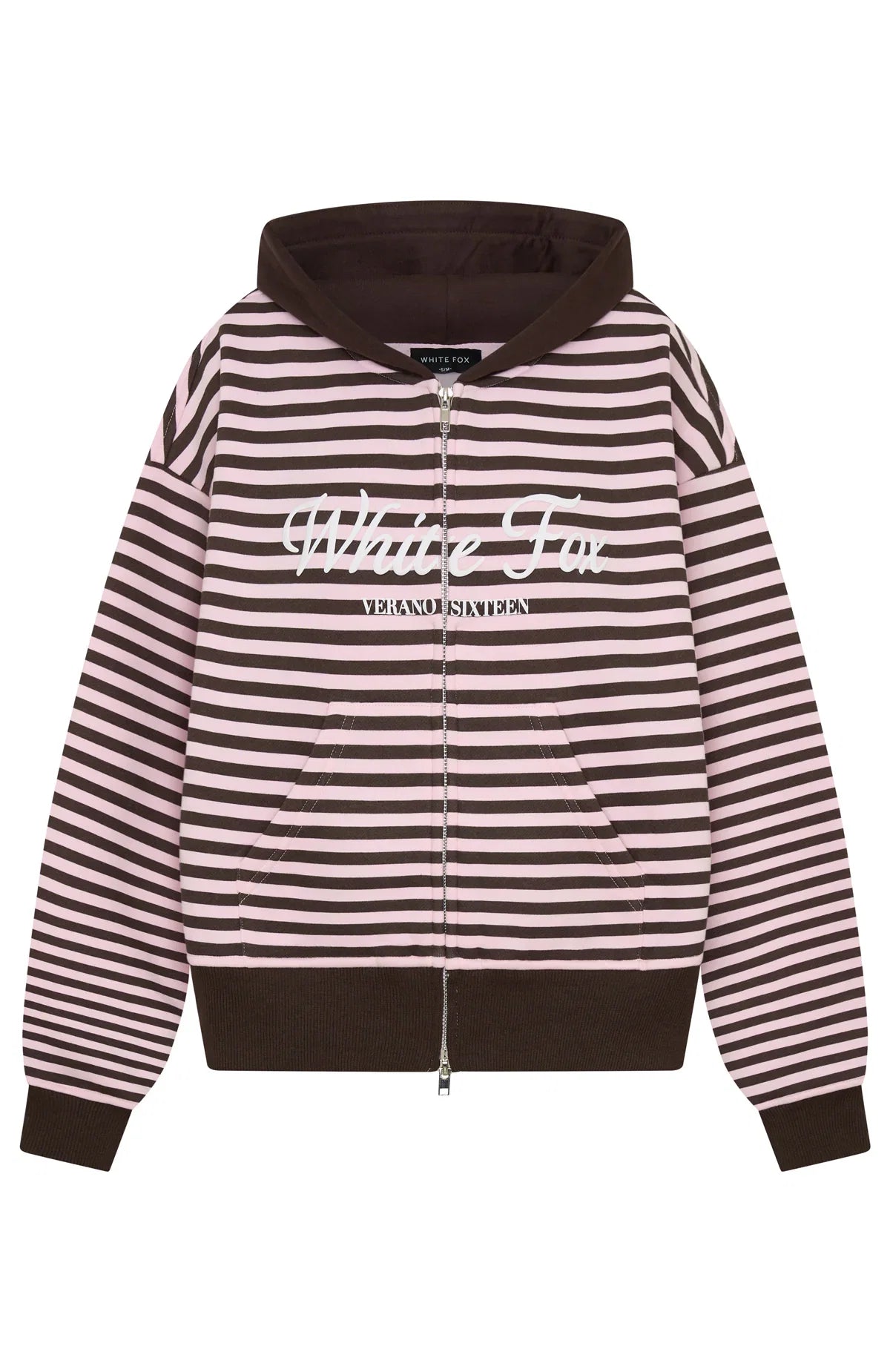 Verano Sixteen Maria Boxy Zip Front Hoodie Pink Choc Stripe