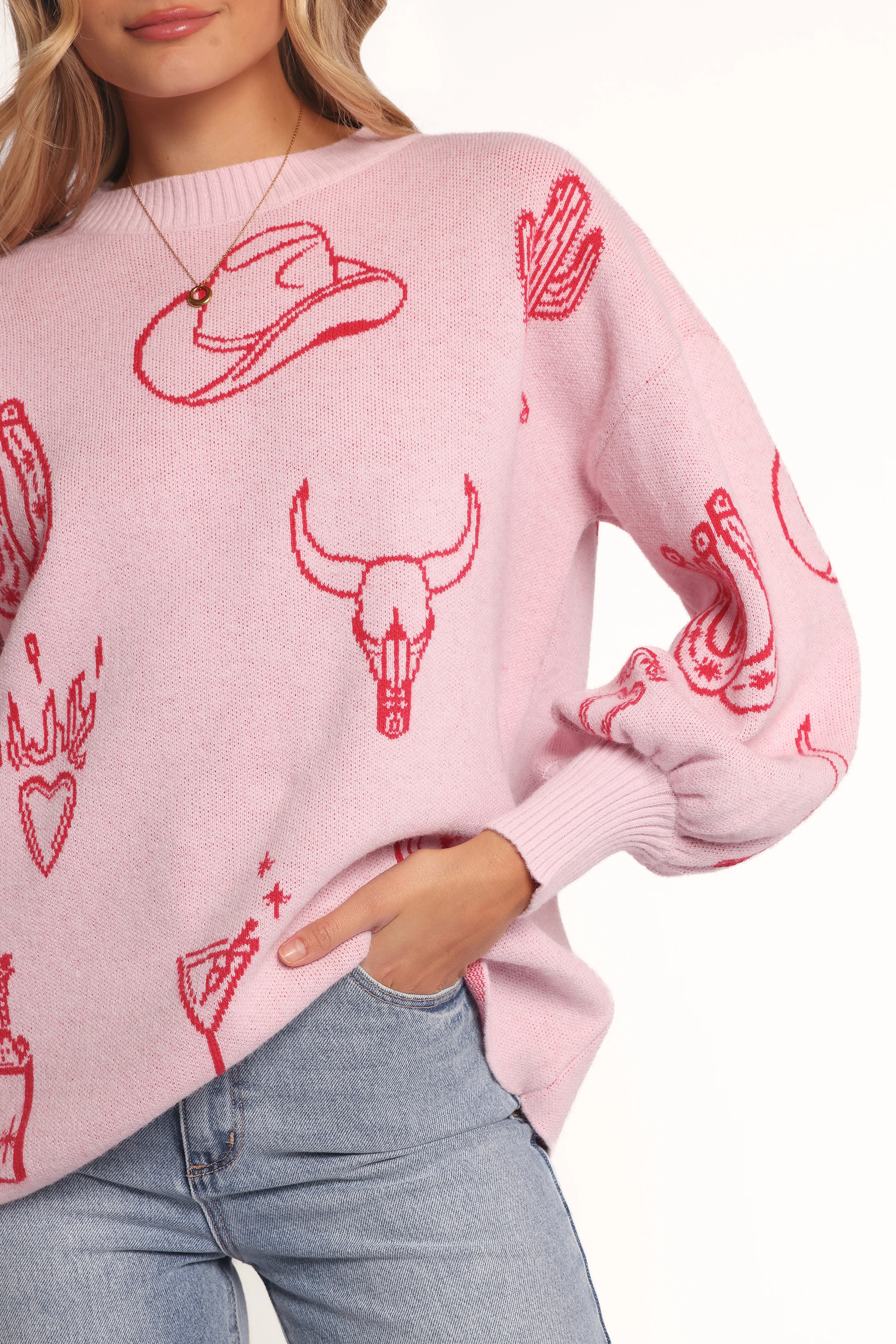 Jax Western Knit Sweater Pink