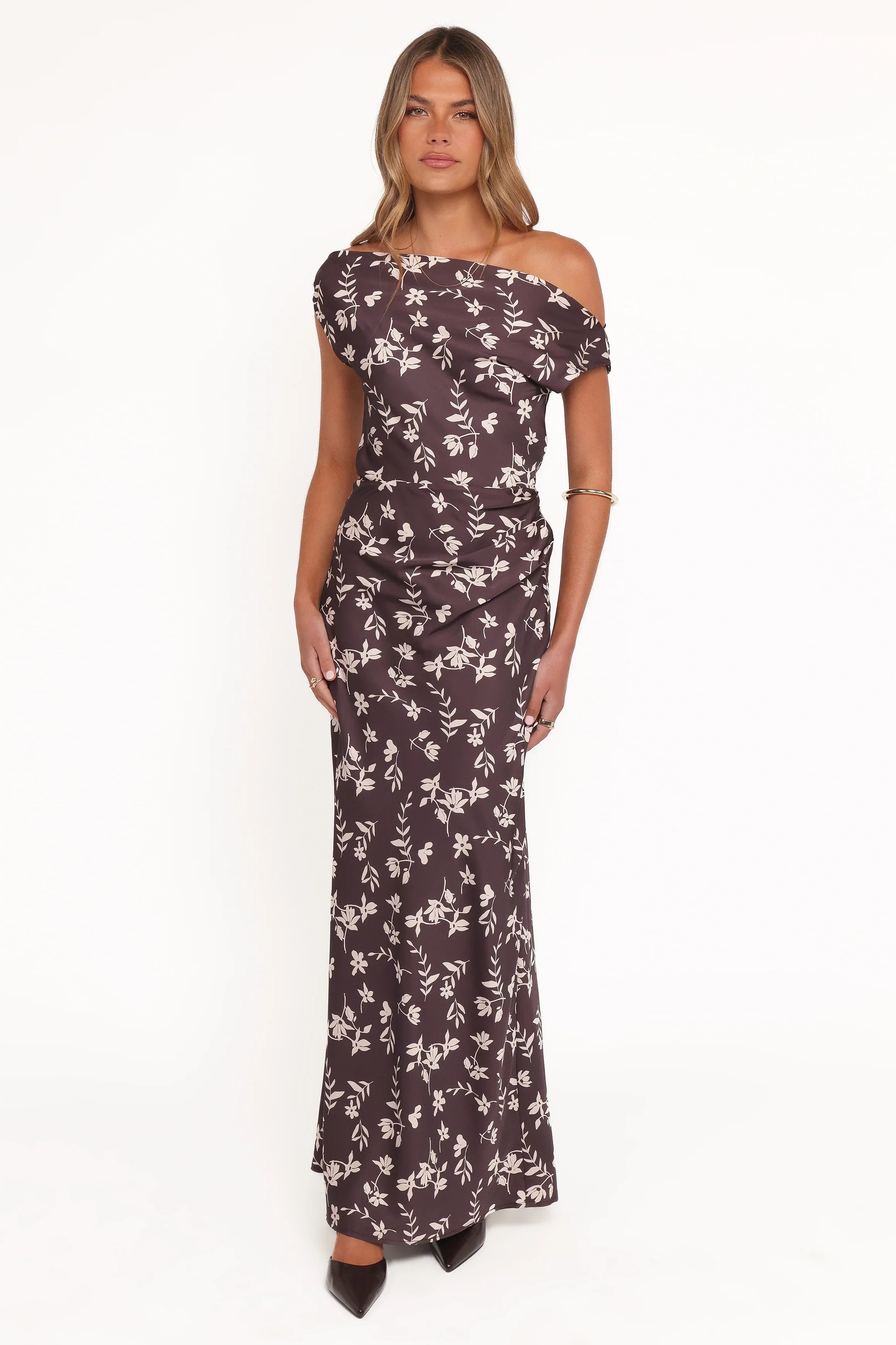 Zafira Midi Dress Brown Cream Floral
