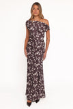 Zafira Midi Dress Brown Cream Floral