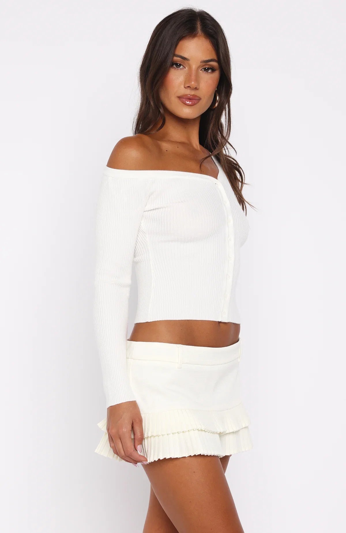 Double Dates Long Sleeve Knit Top White