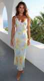 Floravie Watercolor Floral Maxi Dress Blue Multi