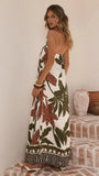 Connie Maxi Dress Green Beige Palm