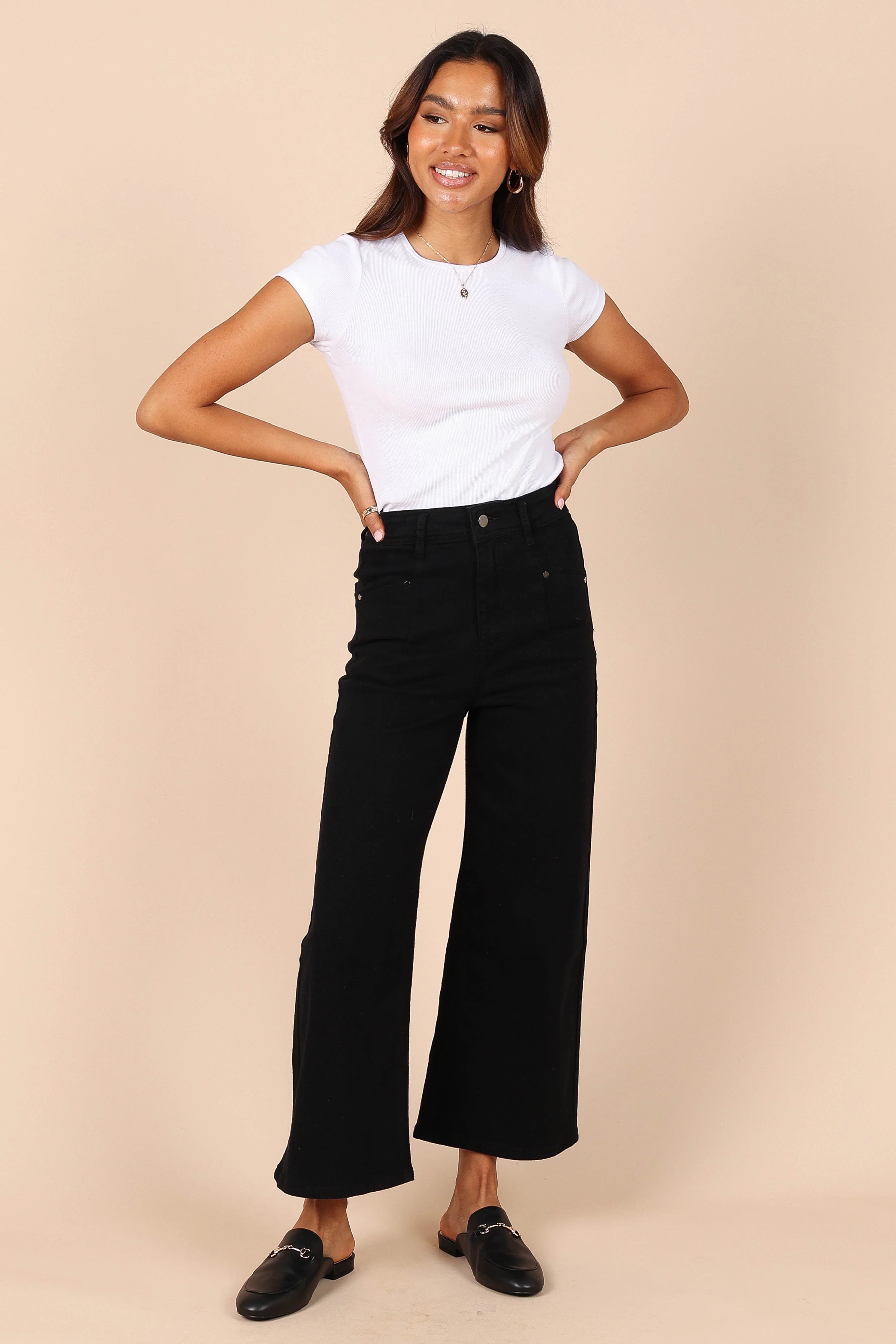Georgette High Waisted Straight Leg Pants Black