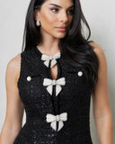 Aveline Rhinestone Tweed Mini Dress Black