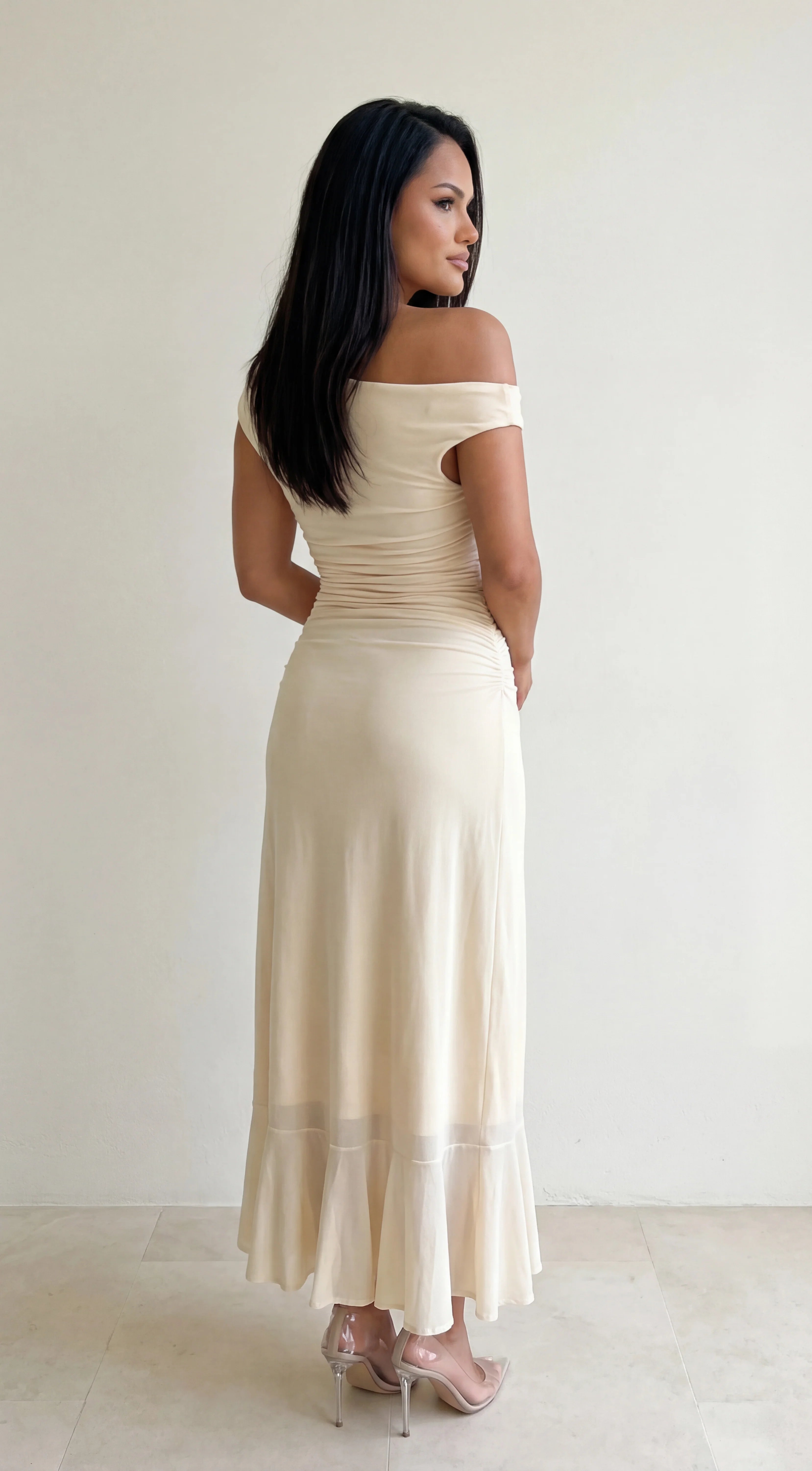 Ascent Off Shoulder Maxi Dress Butter Yellow