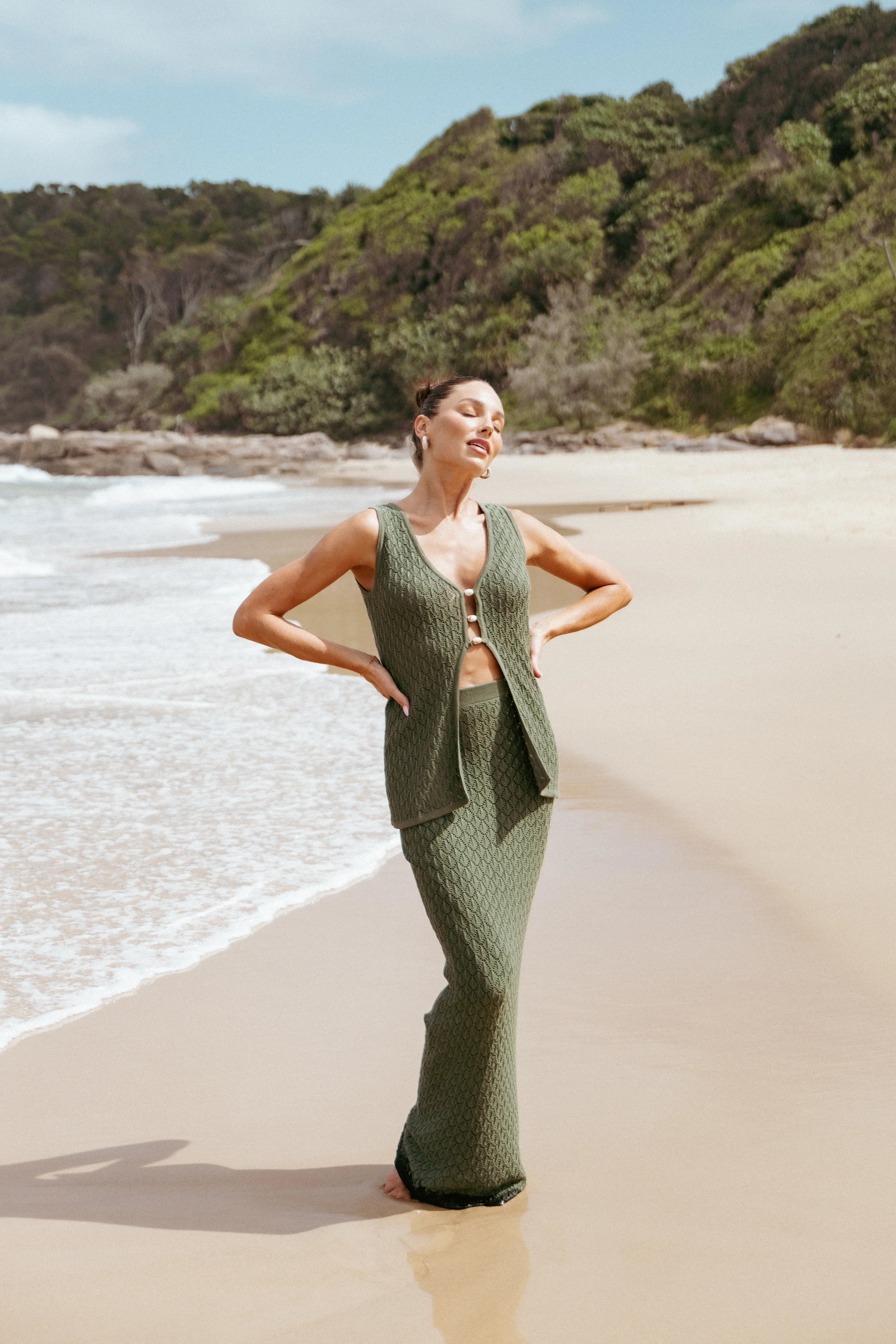 Asplie Knit Maxi Skirt Olive